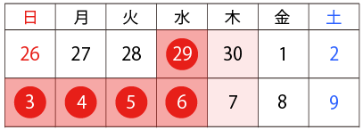 ゴールデンウィーク中の診療は、カレンダー通りです
